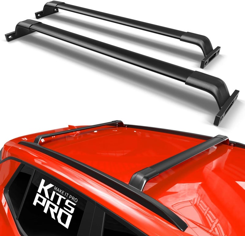 KitsPro أشرطة سقف قوية بسعة 260 رطل لسيارات شيفروليه إكوينوكس 2018-2024، جي إم سي تيرين 2018-2024 (تناسب فقط القضبان الجانبية المرتفعة من المصنع)، قضبان ألومنيوم ثقيلة الوزن باللون الأسود غير اللامع - Image 1